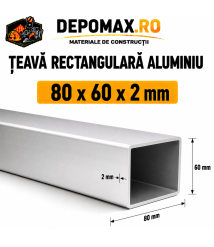 Teava rectangulara aluminiu 80 x 60 x 2 mm, 6 metri (EN AW-6060) Teava rectangulara aluminiu 80 x 60 x 2 mm, 6 metri (EN AW-6060)